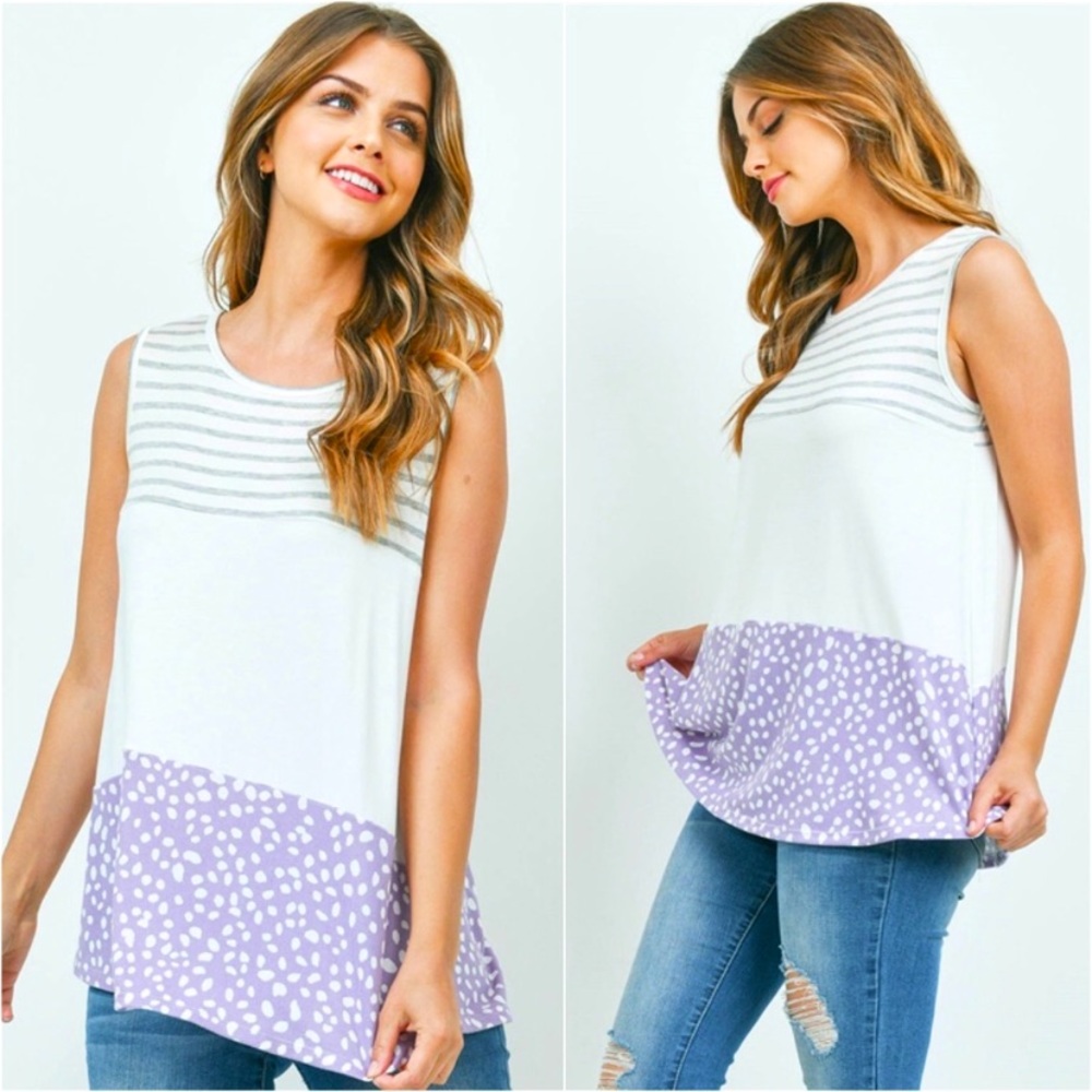 S🏷A🏷L🏷E‼️PRETTY SUPER SOFT COMFY sleeveless top lavender gray stripe dot M
